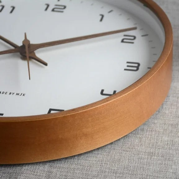Minimalist Circular Wall Clock with Wooden Frame Flush Mount