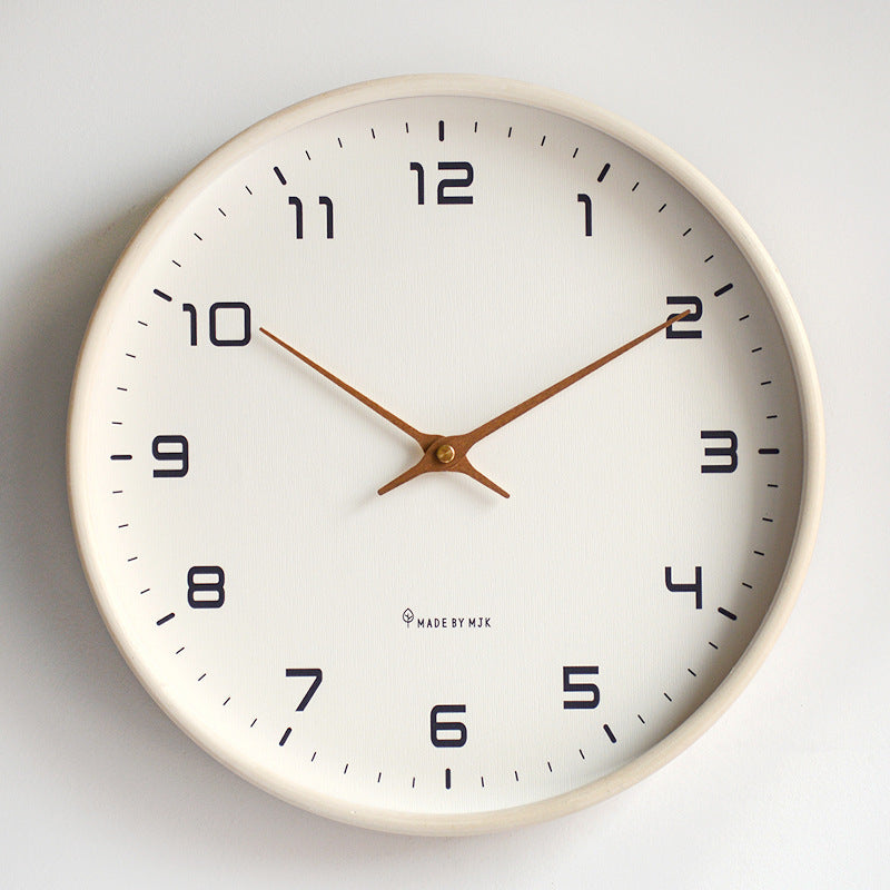 Minimalist Circular Wall Clock with Wooden Frame Flush Mount