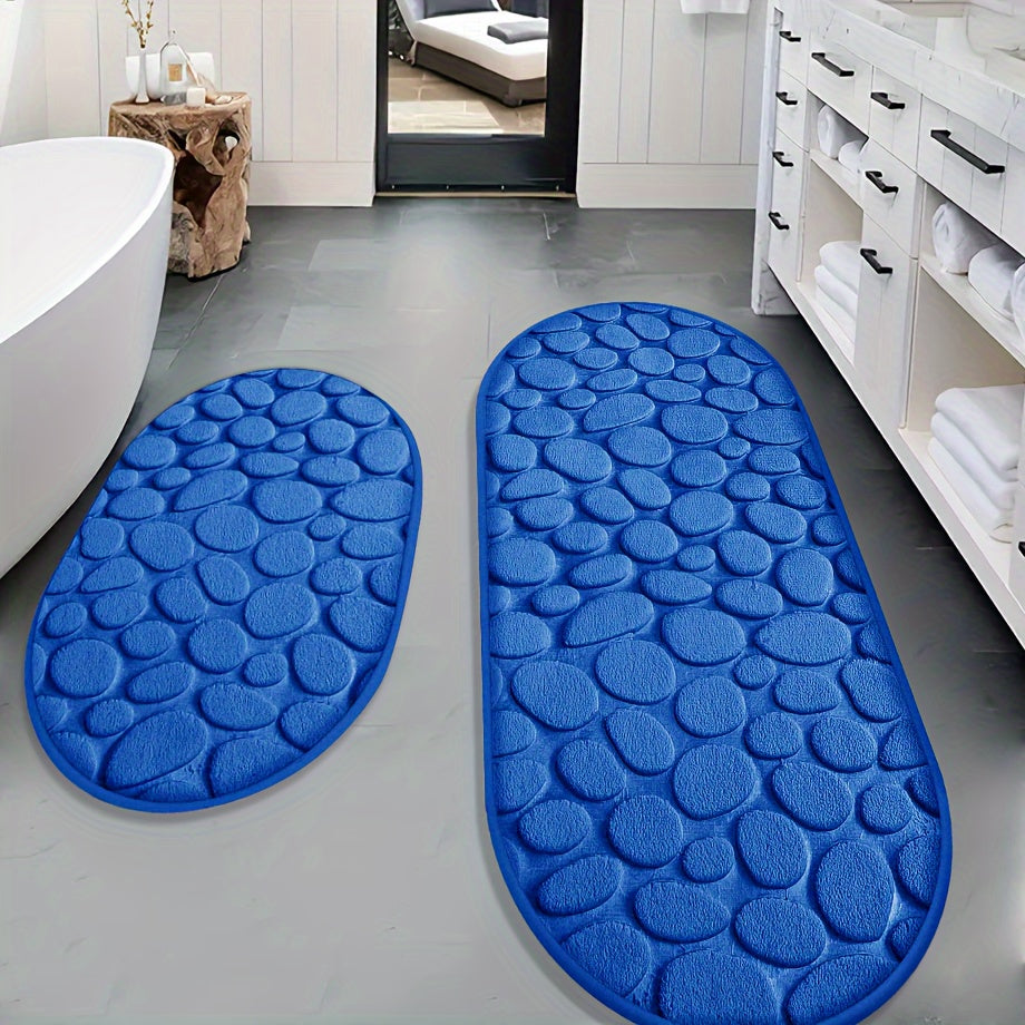 Oval Anti-Slip Bathroom Mat Set with Pebble Texture