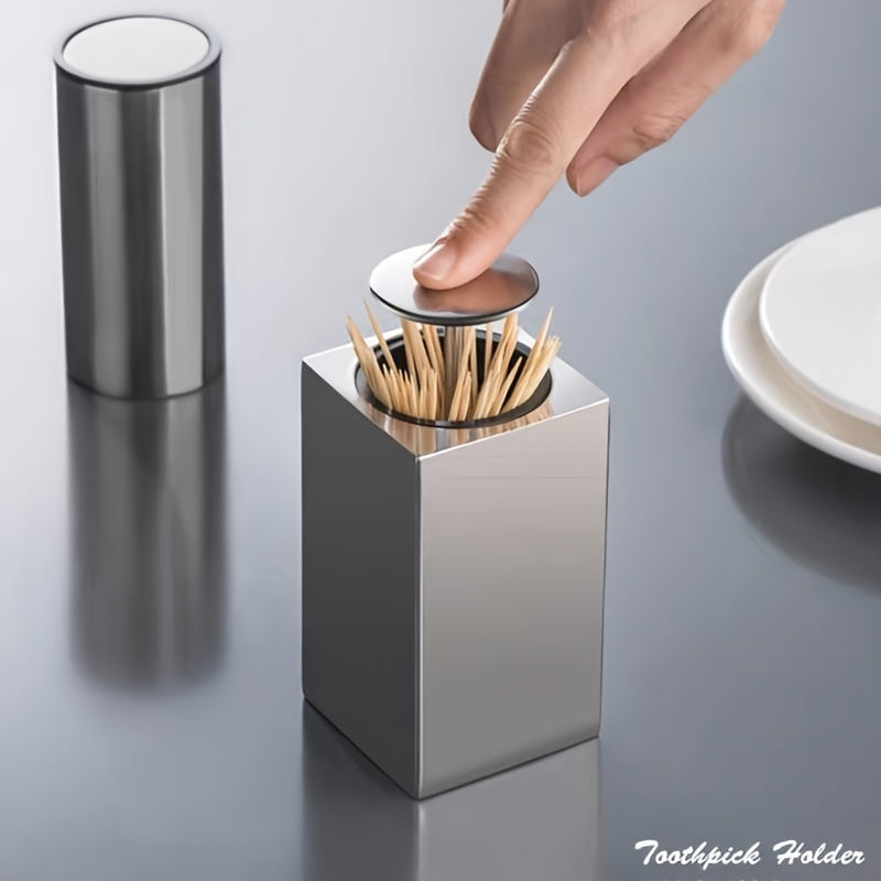 Stainless Steel Toothpick Dispenser with Push Button for Hygienic Table Use