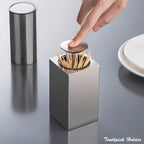Stainless Steel Toothpick Dispenser with Push Button for Hygienic Table Use