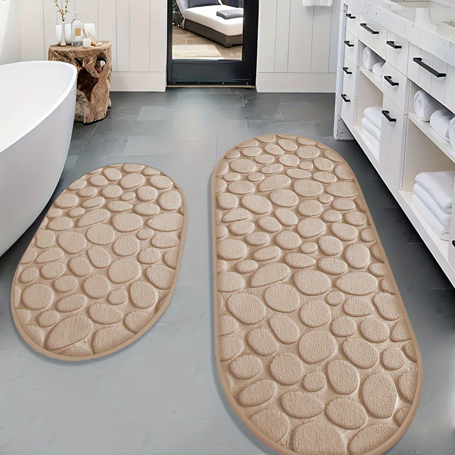 Oval Anti-Slip Bathroom Mat Set with Pebble Texture