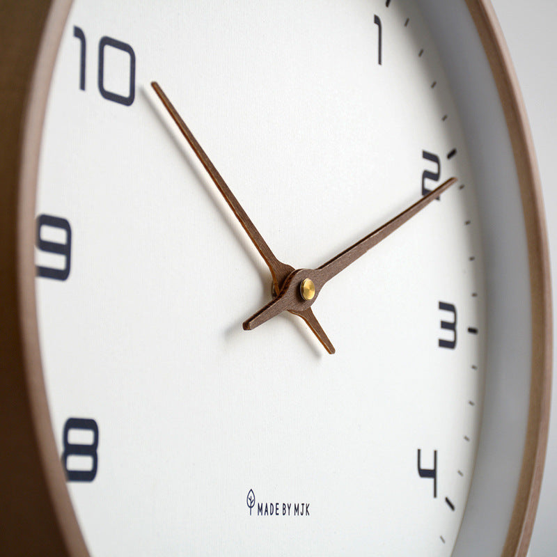 Minimalist Circular Wall Clock with Wooden Frame Flush Mount