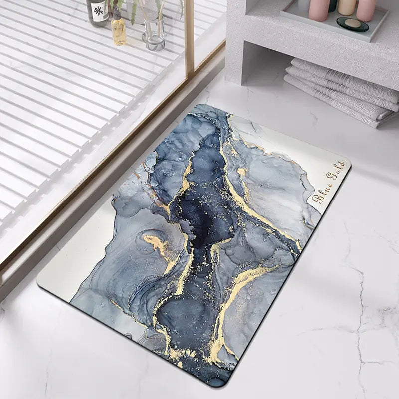Marble Pattern Bath Mat with Non-Slip Backing for Bathroom