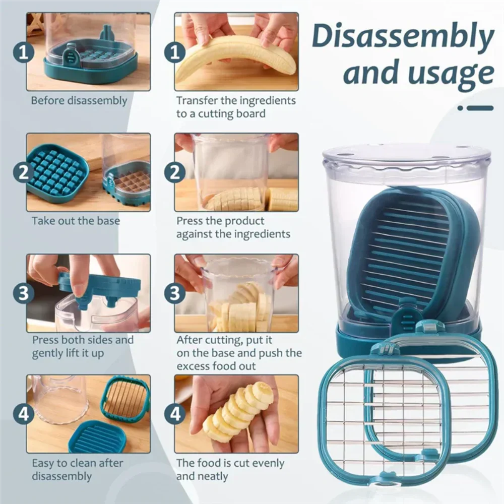 Manual Fruit Slicer with Collection Container and Interchangeable Blades