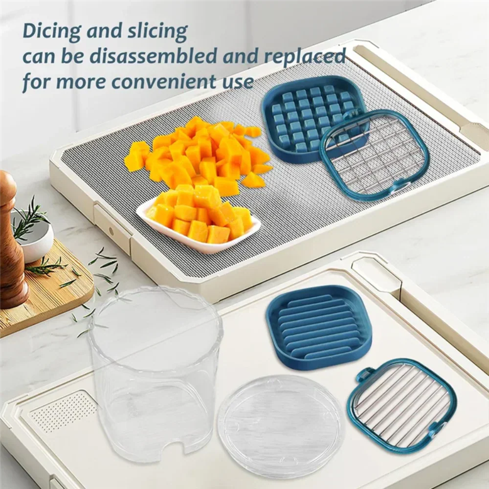 Manual Fruit Slicer with Collection Container and Interchangeable Blades