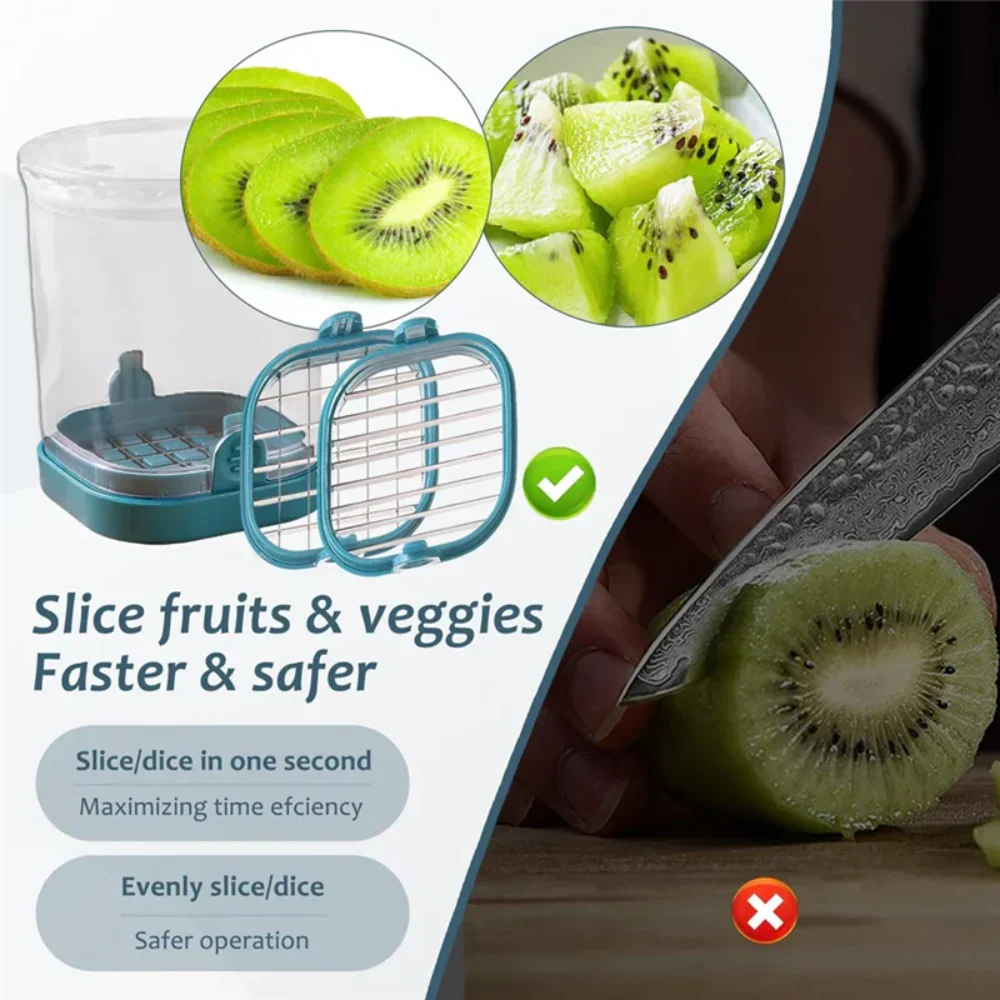 Manual Fruit Slicer with Collection Container and Interchangeable Blades