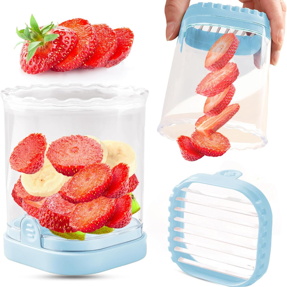 Manual Fruit Slicer with Collection Container and Interchangeable Blades