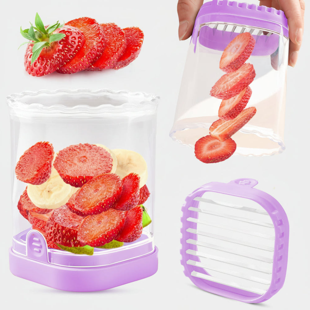 Manual Fruit Slicer with Collection Container and Interchangeable Blades