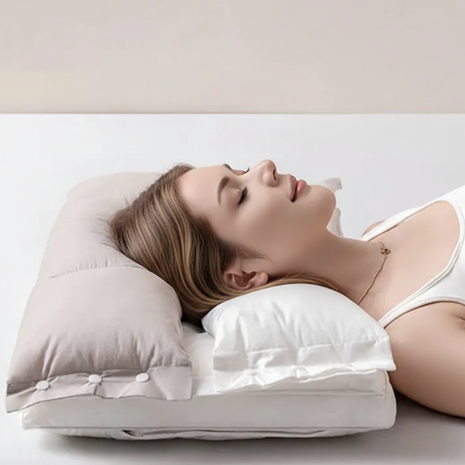 Adjustable Neck Support Pillow with Layered Cushion for Sleeping