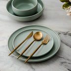 Gold Stainless Steel Cutlery Set with Forks, Knives, and Spoons for Dining Table Use