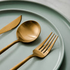 Gold Stainless Steel Cutlery Set with Forks, Knives, and Spoons for Dining Table Use