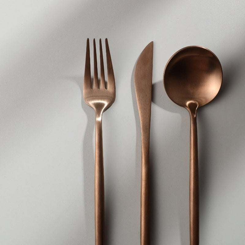 Gold Stainless Steel Cutlery Set with Forks, Knives, and Spoons for Dining Table Use