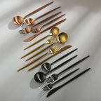 Gold Stainless Steel Cutlery Set with Forks, Knives, and Spoons for Dining Table Use