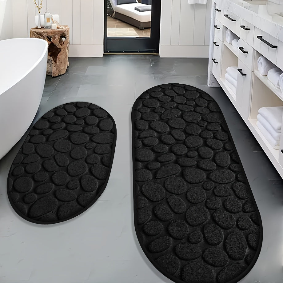 Oval Anti-Slip Bathroom Mat Set with Pebble Texture