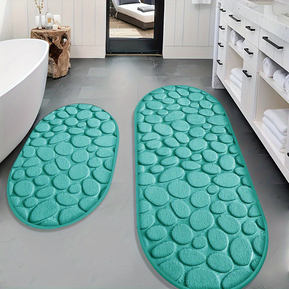 Oval Anti-Slip Bathroom Mat Set with Pebble Texture