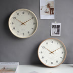 Minimalist Circular Wall Clock with Wooden Frame Flush Mount