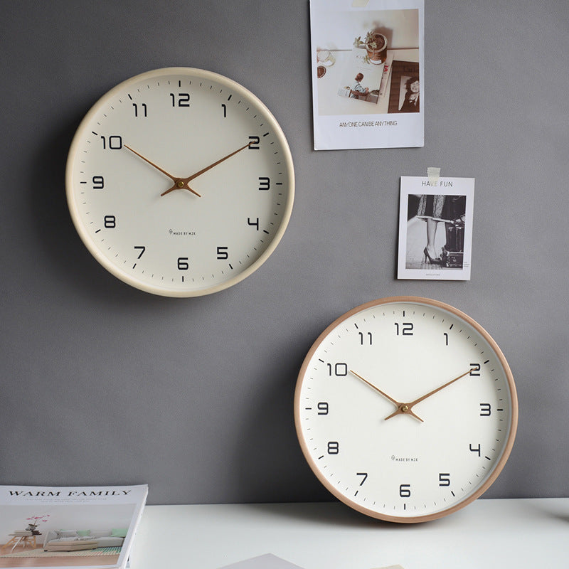 Minimalist Circular Wall Clock with Wooden Frame Flush Mount