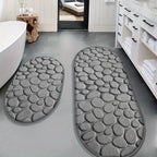 Oval Anti-Slip Bathroom Mat Set with Pebble Texture
