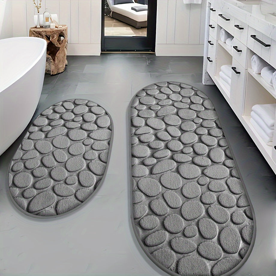 Oval Anti-Slip Bathroom Mat Set with Pebble Texture