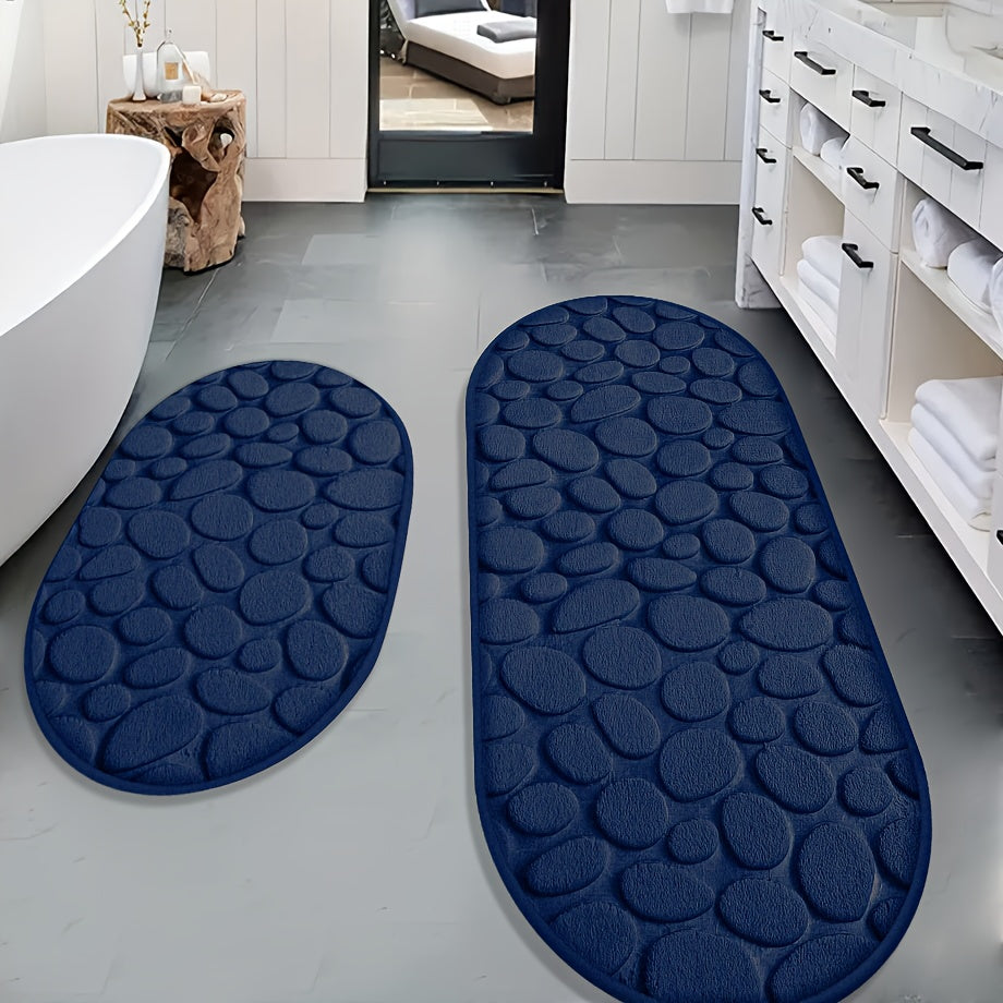 Oval Anti-Slip Bathroom Mat Set with Pebble Texture