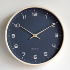Minimalist Circular Wall Clock with Wooden Frame Flush Mount