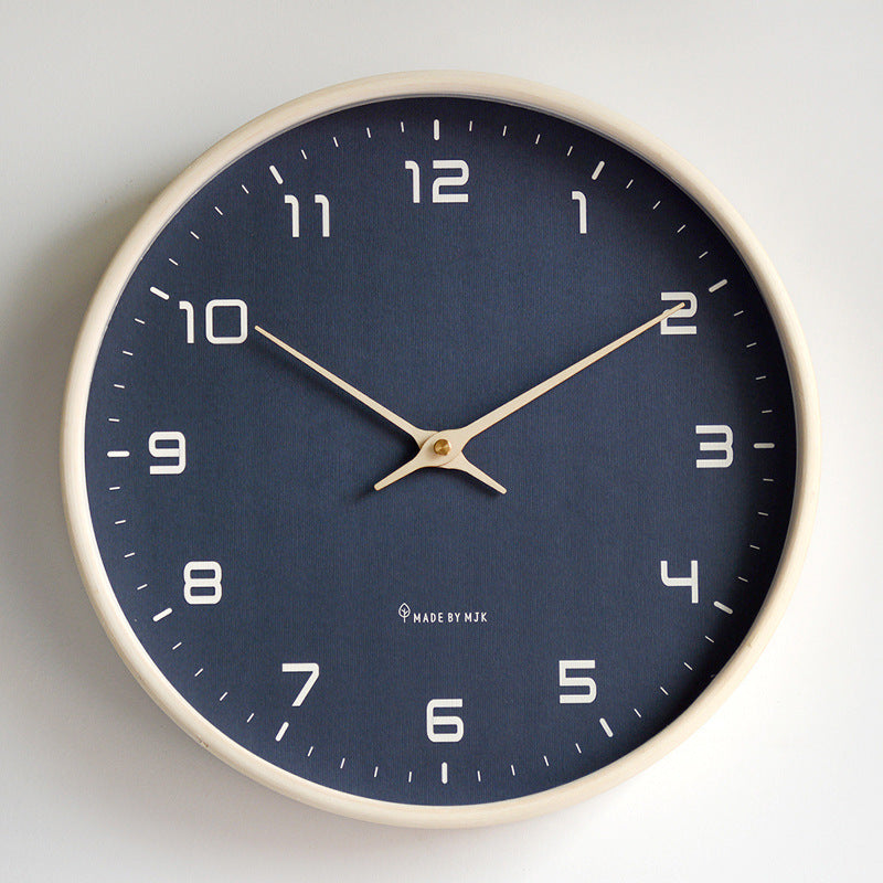 Minimalist Circular Wall Clock with Wooden Frame Flush Mount