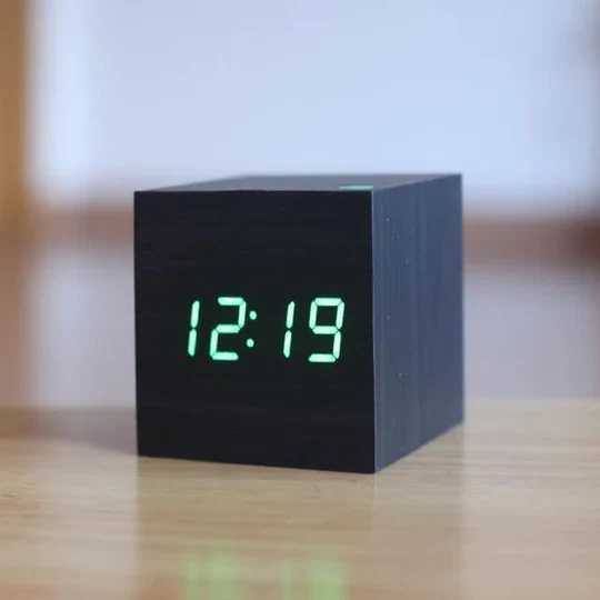 Cube Wooden LED Digital Alarm Clock with Hidden Display