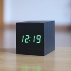 Cube Wooden LED Digital Alarm Clock with Hidden Display