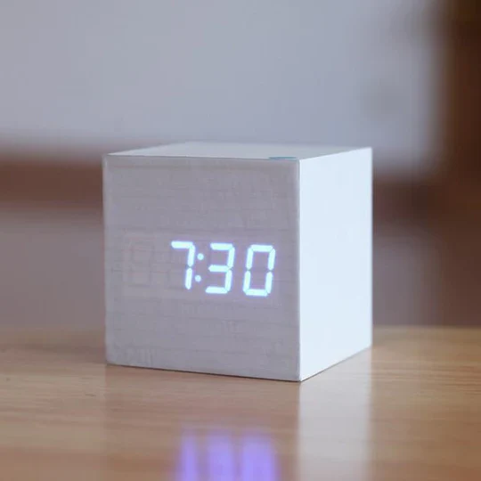Cube Wooden LED Digital Alarm Clock with Hidden Display