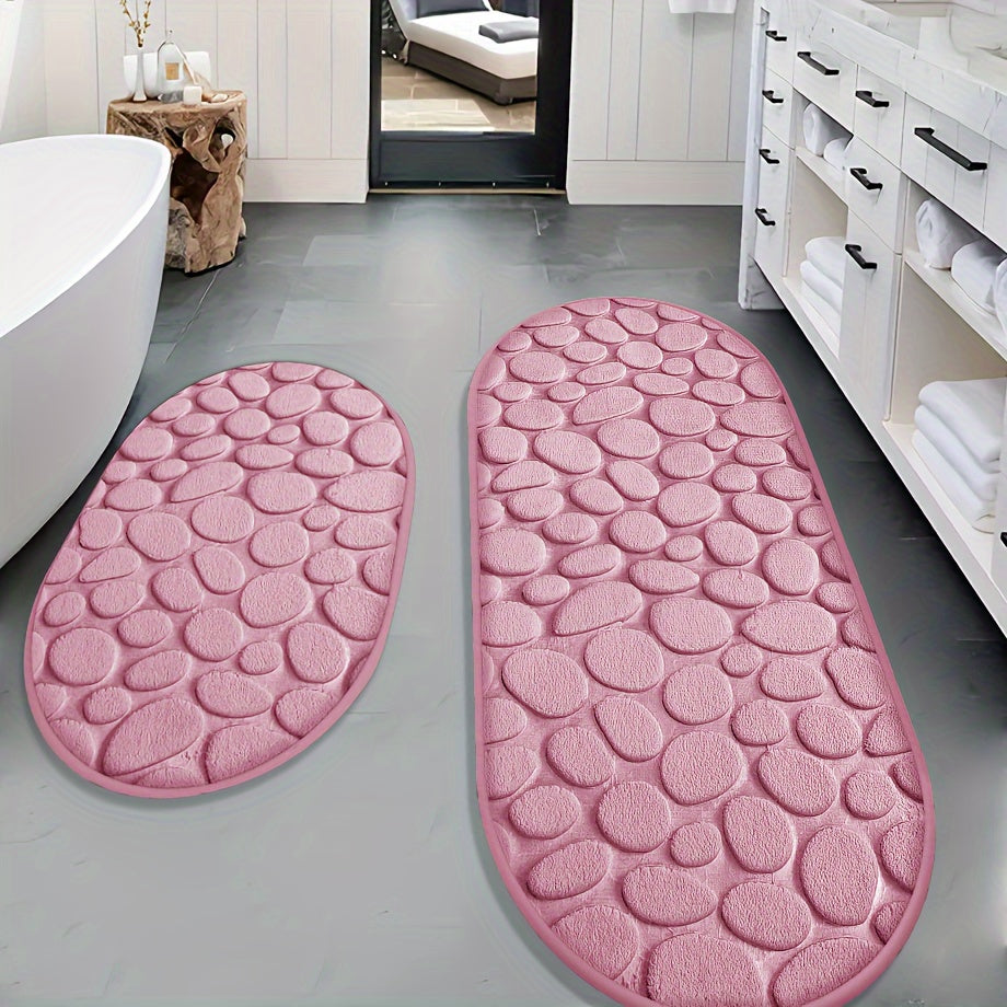 Oval Anti-Slip Bathroom Mat Set with Pebble Texture