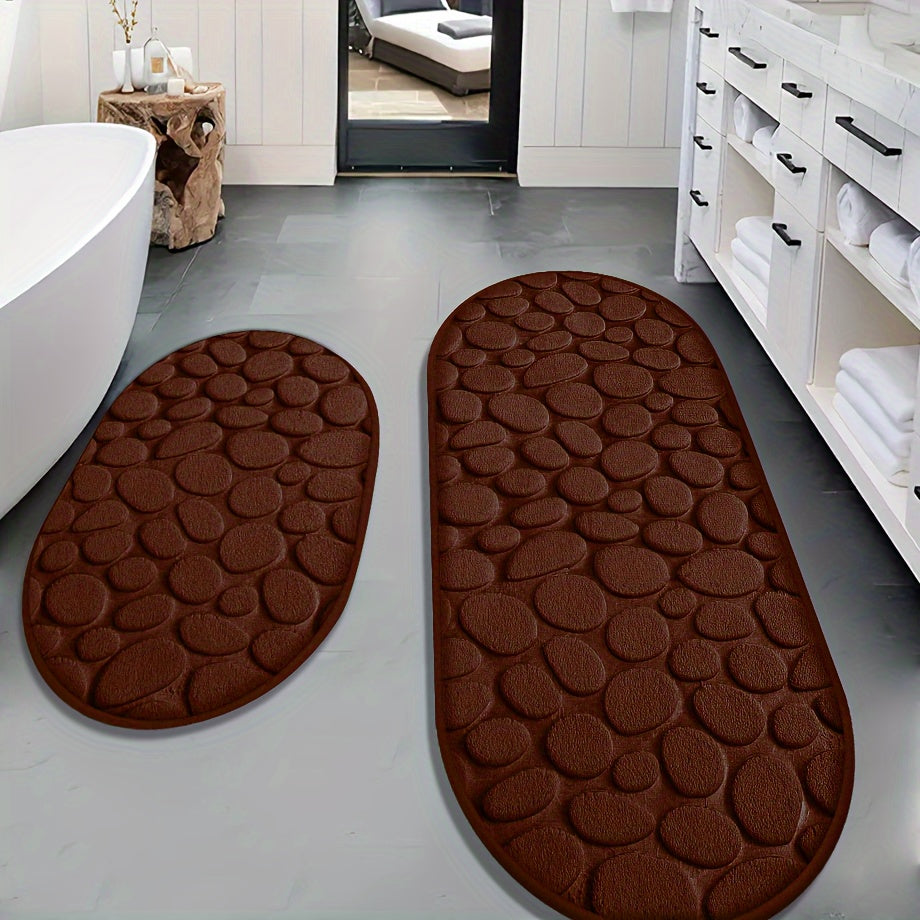 Oval Anti-Slip Bathroom Mat Set with Pebble Texture