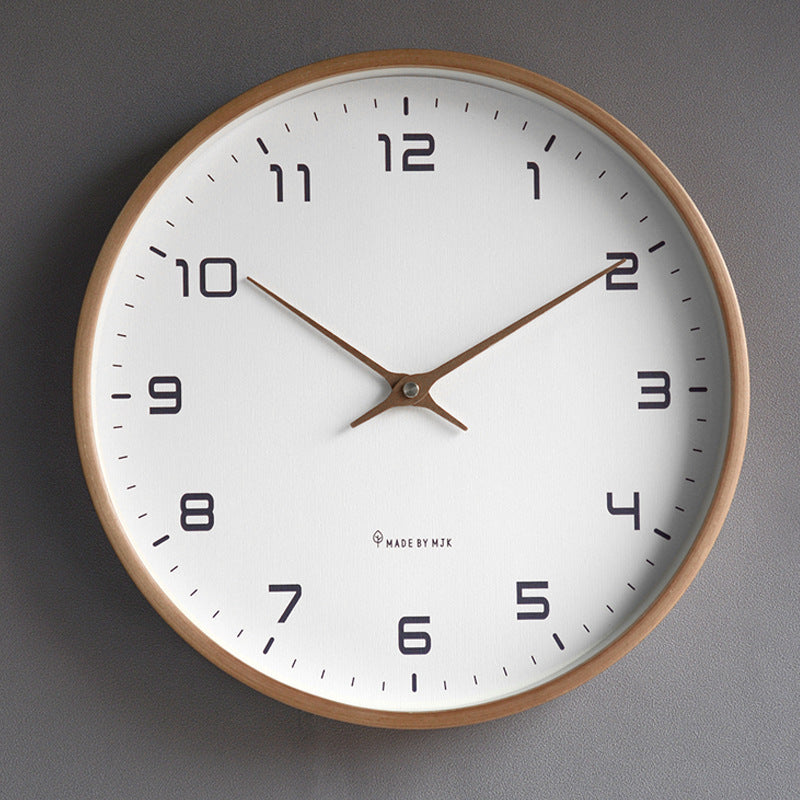 Minimalist Circular Wall Clock with Wooden Frame Flush Mount