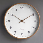 Minimalist Circular Wall Clock with Wooden Frame Flush Mount