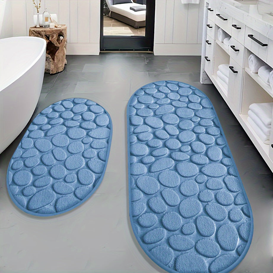Oval Anti-Slip Bathroom Mat Set with Pebble Texture