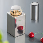 Stainless Steel Toothpick Dispenser with Push Button for Hygienic Table Use