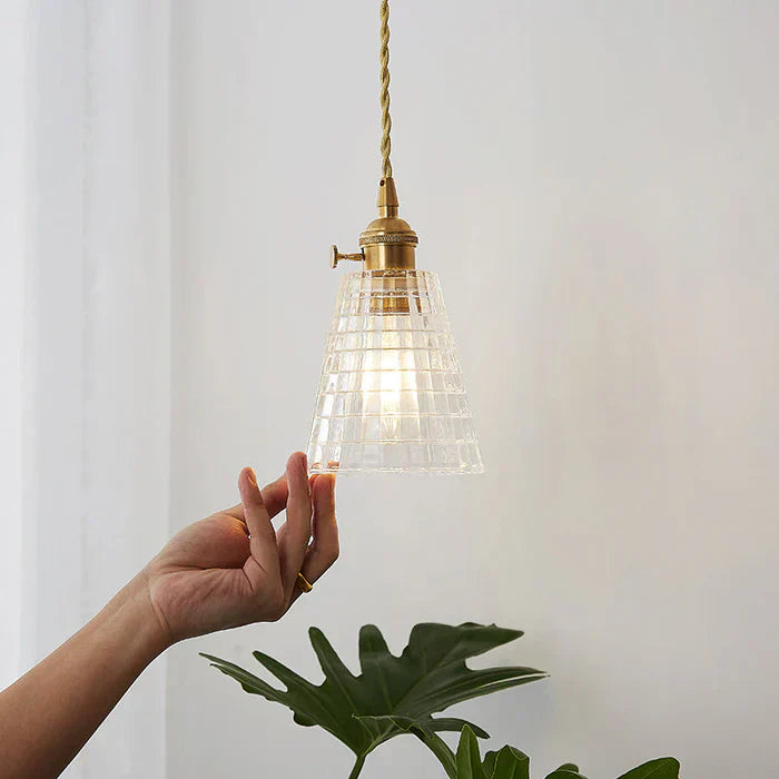 Glass Pendant Light with Ribbed Shade for Ceiling Lighting