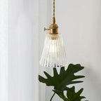 Glass Pendant Light with Ribbed Shade for Ceiling Lighting