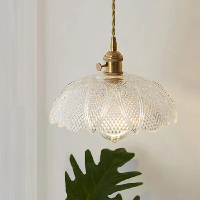 Glass Pendant Light with Ribbed Shade for Ceiling Lighting