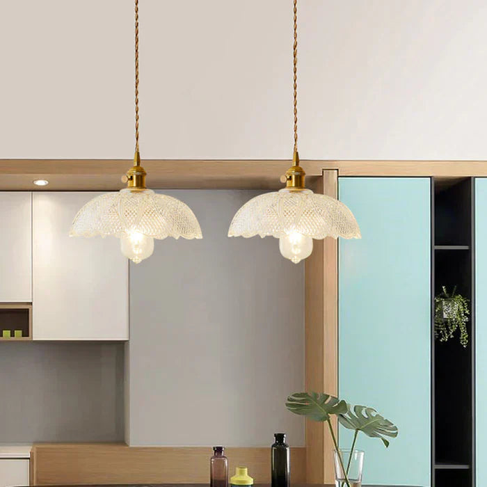 Glass Pendant Light with Ribbed Shade for Ceiling Lighting