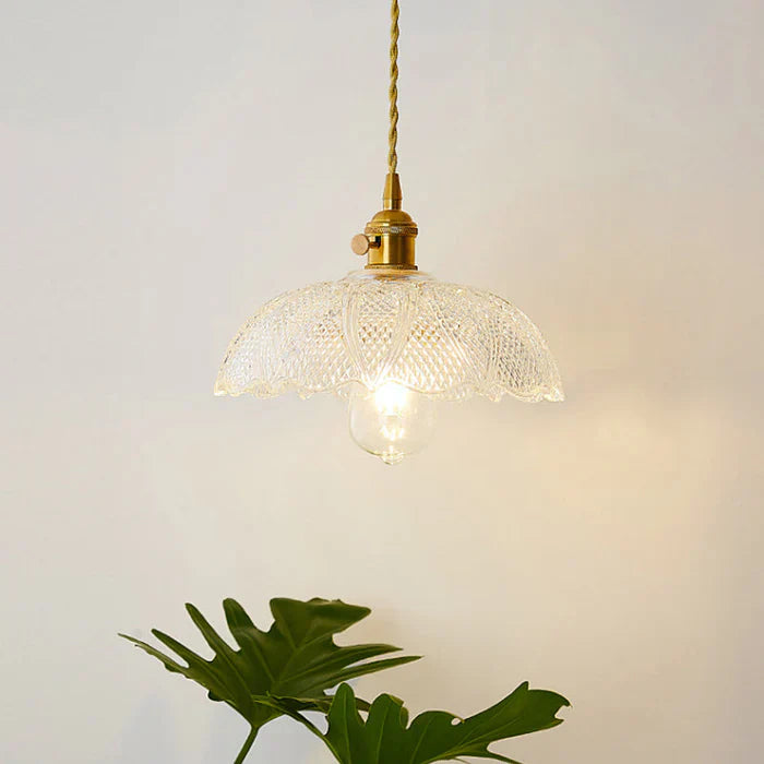 Glass Pendant Light with Ribbed Shade for Ceiling Lighting