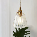Glass Pendant Light with Ribbed Shade for Ceiling Lighting