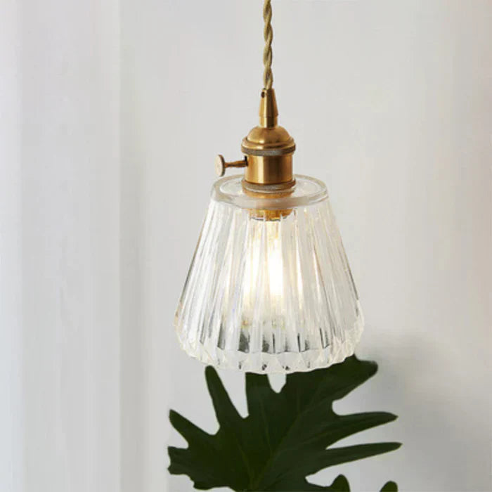Glass Pendant Light with Ribbed Shade for Ceiling Lighting