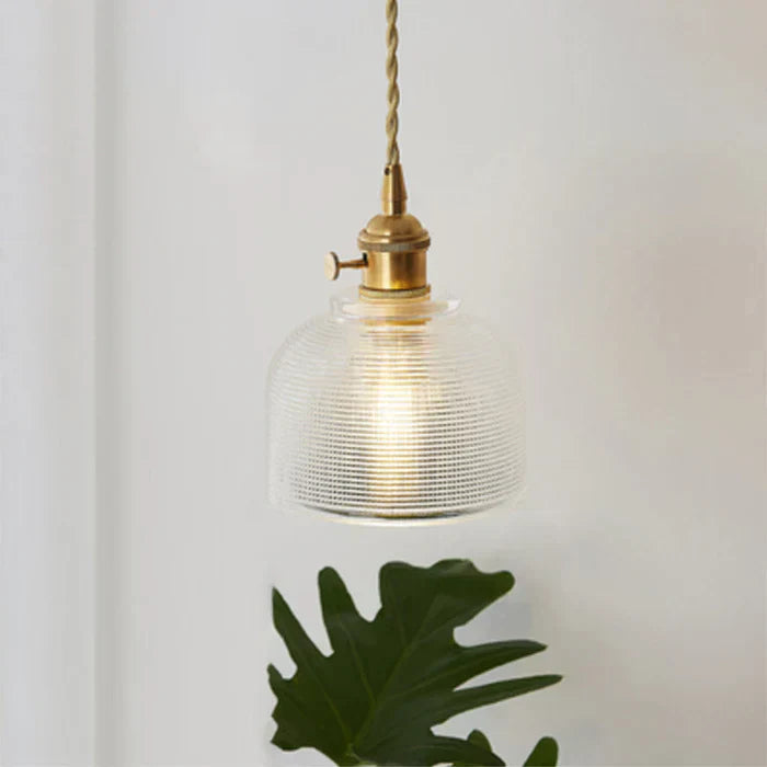 Glass Pendant Light with Ribbed Shade for Ceiling Lighting