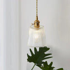 Glass Pendant Light with Ribbed Shade for Ceiling Lighting