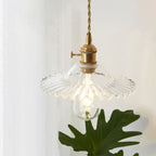 Glass Pendant Light with Ribbed Shade for Ceiling Lighting