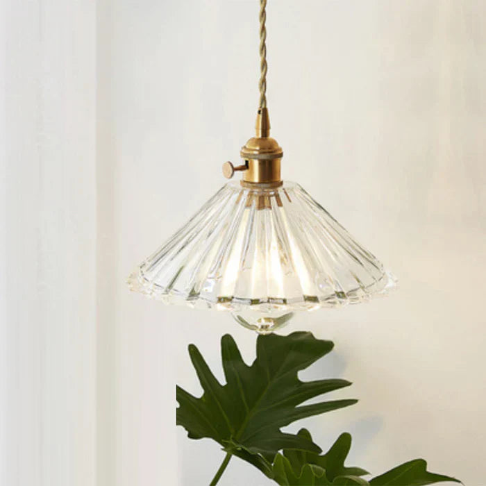 Glass Pendant Light with Ribbed Shade for Ceiling Lighting