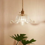 Glass Pendant Light with Ribbed Shade for Ceiling Lighting