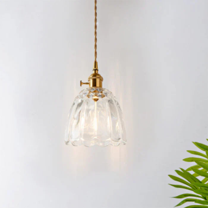 Glass Pendant Light with Ribbed Shade for Ceiling Lighting