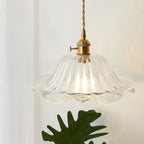 Glass Pendant Light with Ribbed Shade for Ceiling Lighting